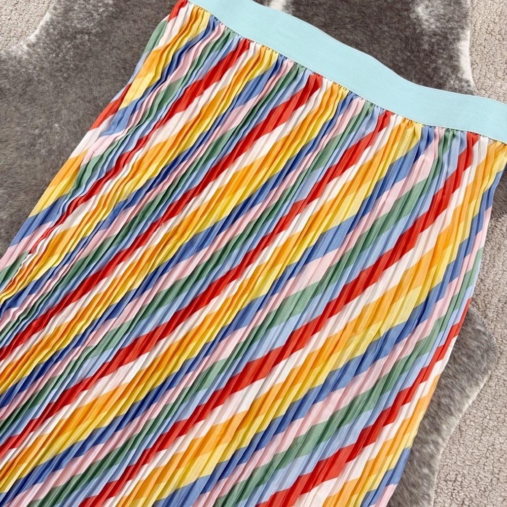 LuLaRoe Lola Rainbow Colorful Striped Pleated Skirt 2XL - Picture 4 of 10